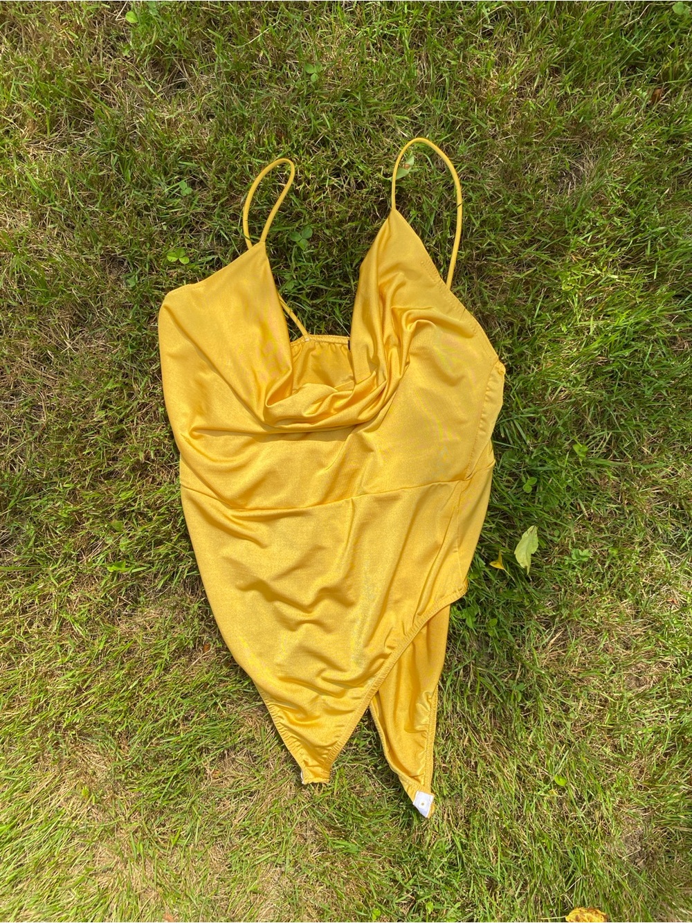 Nasty Gal Yellow Satin Cowl Neck Bodysuit